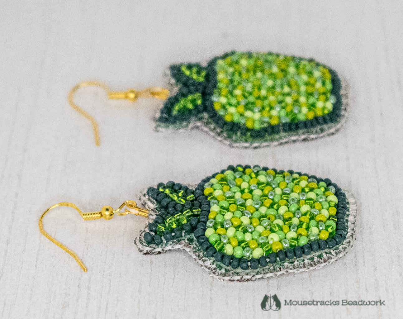 Beaded Green Apple Earrings