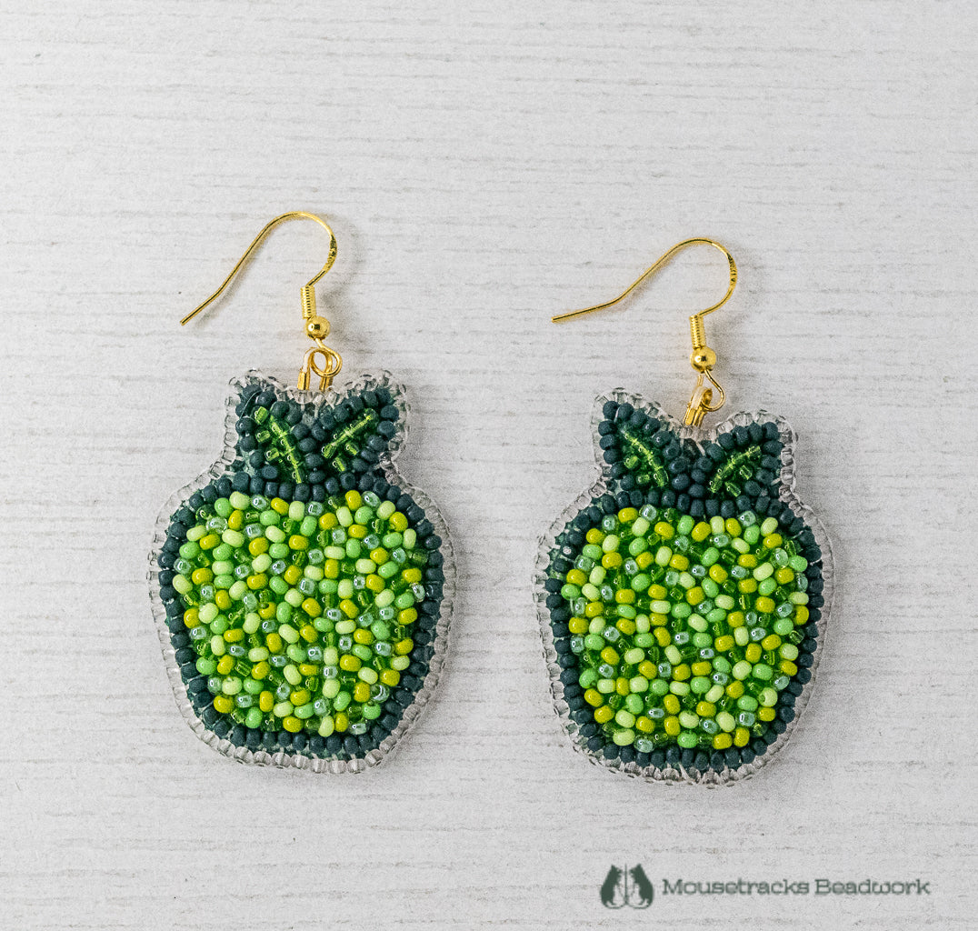 Beaded Green Apple Earrings