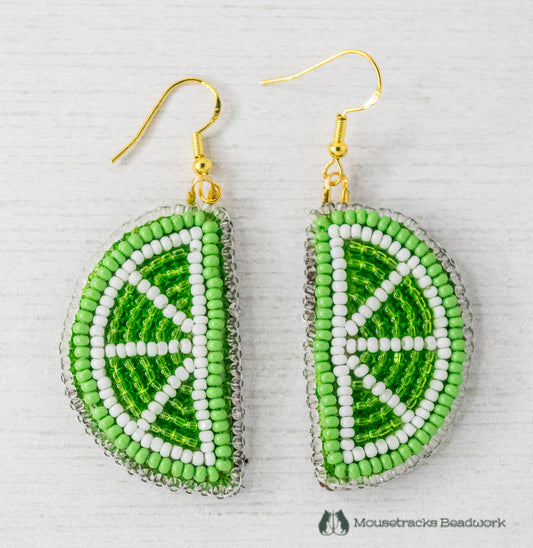 Beaded Lime Slice Earrings