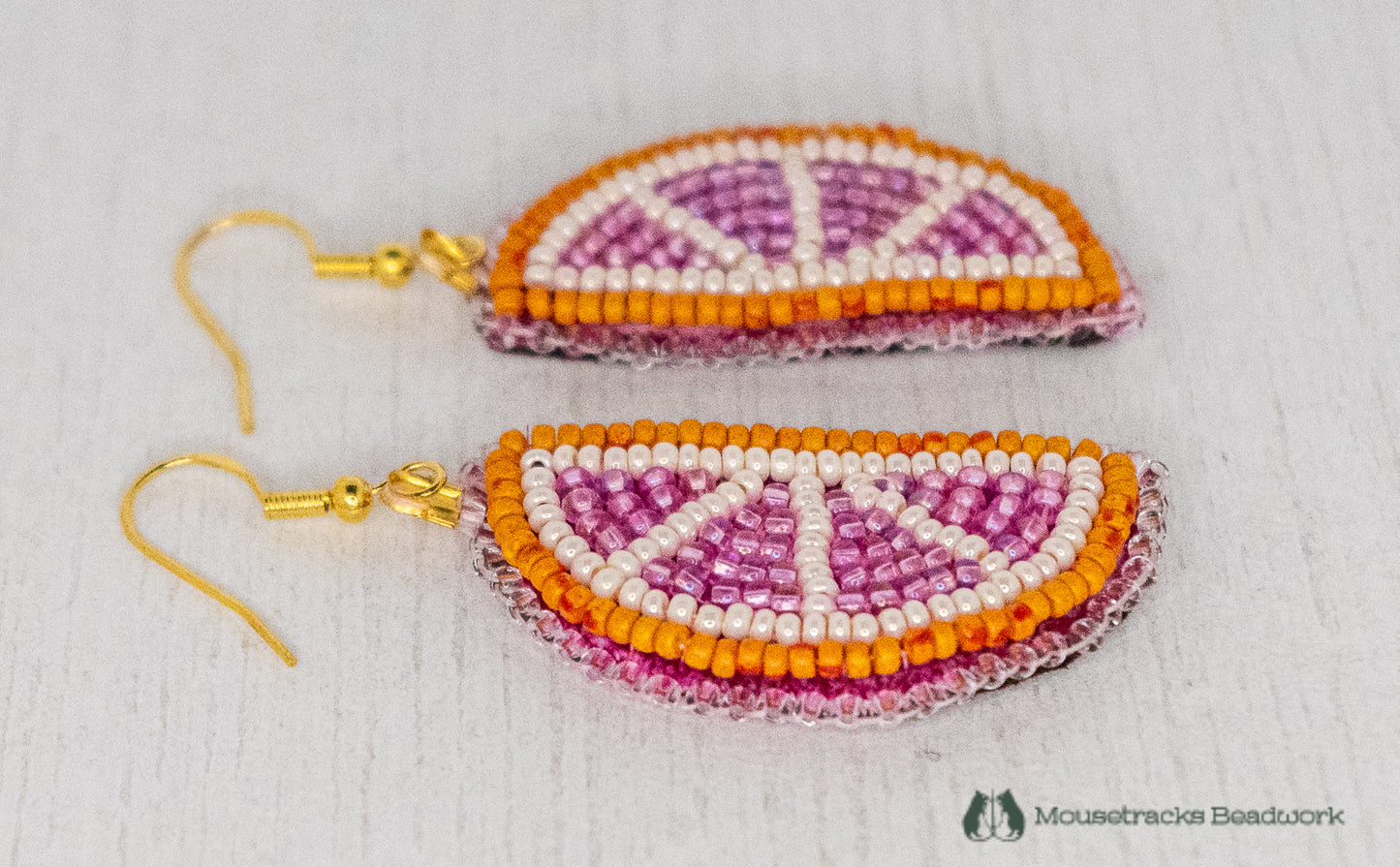 Beaded Pink Grapefruit Slice Earrings