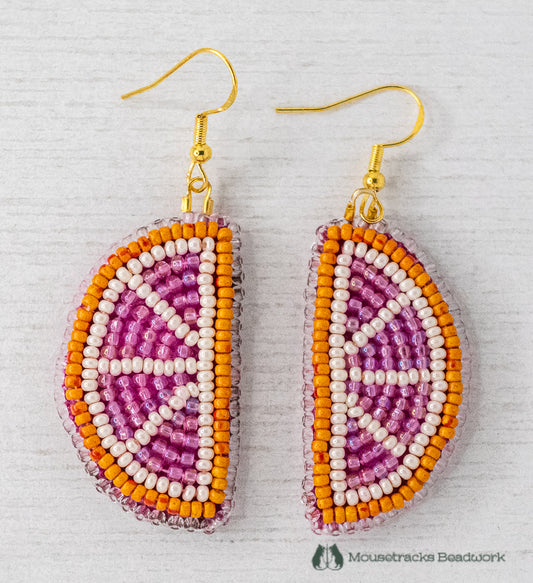 Beaded Pink Grapefruit Slice Earrings