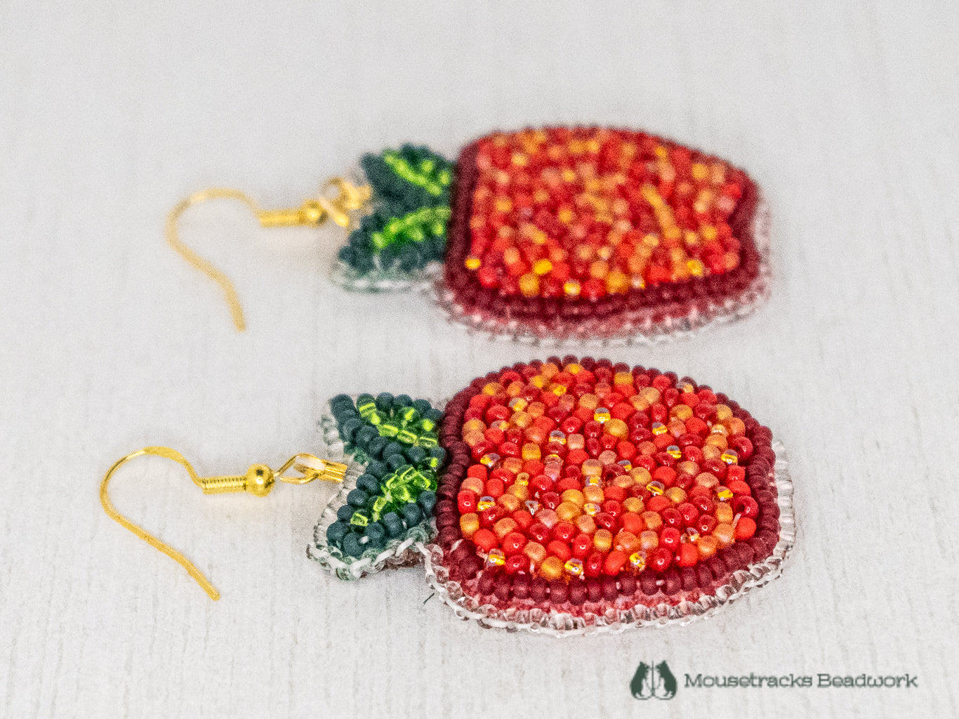 Beaded Red Apple Earrings