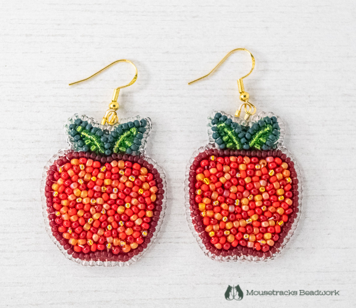 Beaded Red Apple Earrings