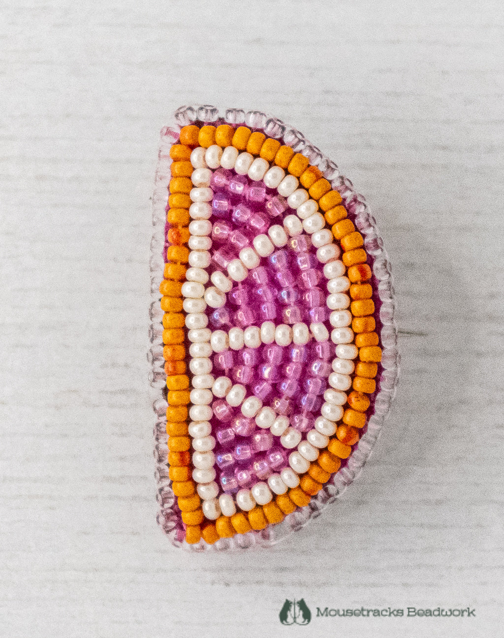 Beaded Pink Grapefruit Slice Pin